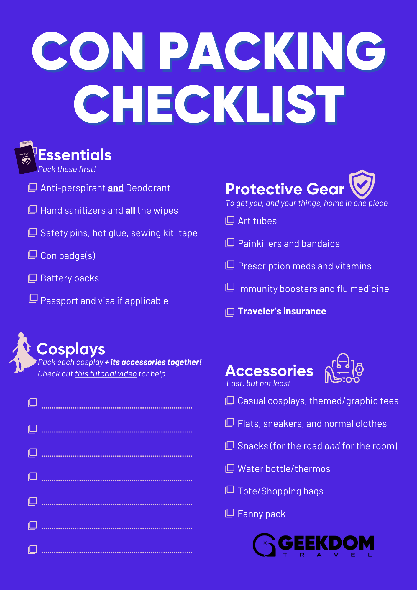 Comic Con Cosplay Packing Checklist